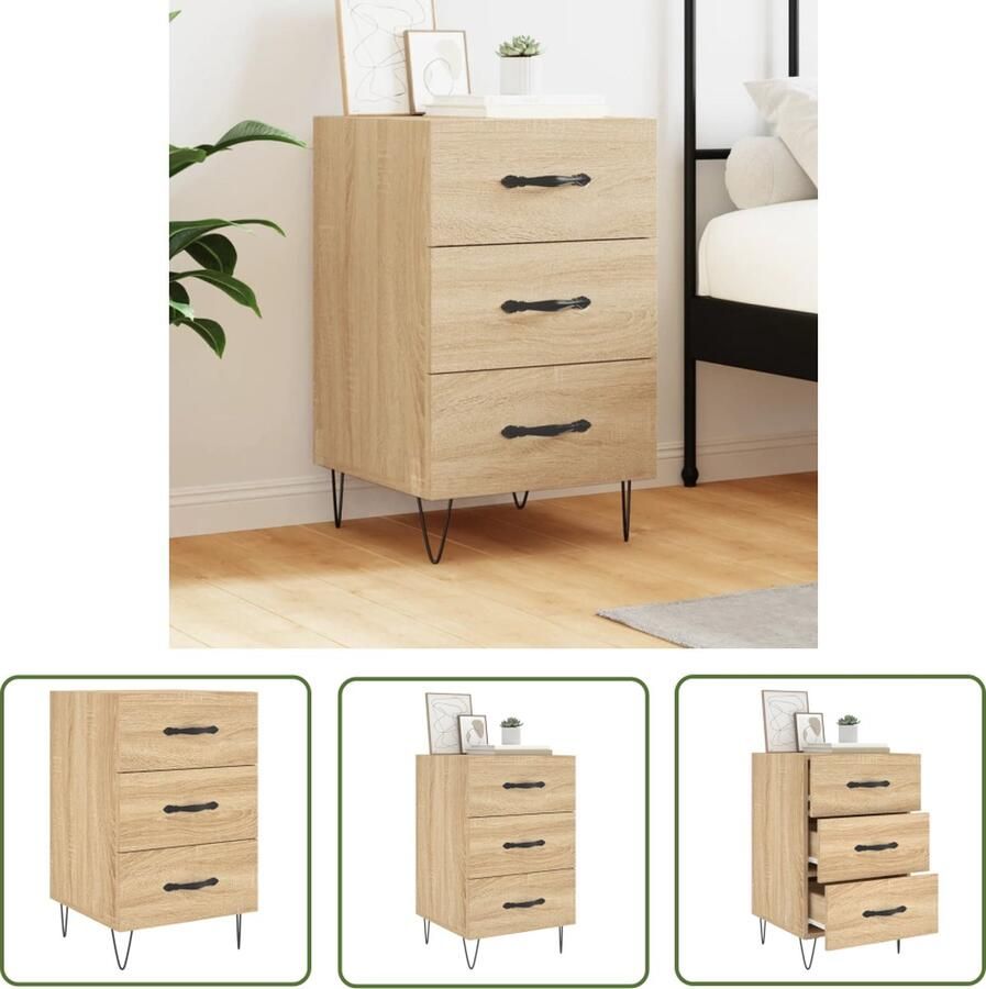 The Living Store Nachtkastje Sonoma Eiken 40x40x66 cm Duurzaam bewerkt hout Veel opbergruimte Displayfunctie Metalen voeten - Foto 4