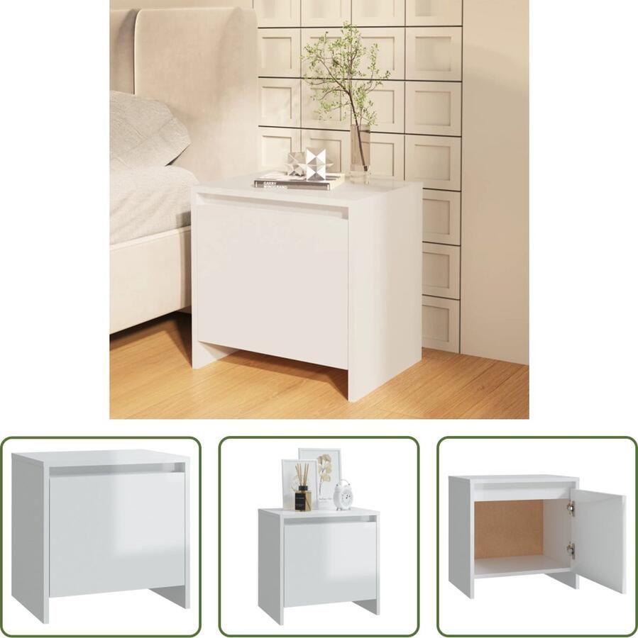 The Living Store Nachtkastje Bedkastje 45 x 34 x 44.5 cm hoogglans wit spaanplaat - Foto 2