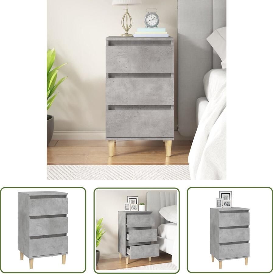 The Living Store Nachtkastje Betongrijs 40 x 35 x 70 cm Past bij elke interieurstijl 3 lades Nachtkastje Nachtkast Beton Grijs Slaapkamermeubel Opberglade - Foto 2