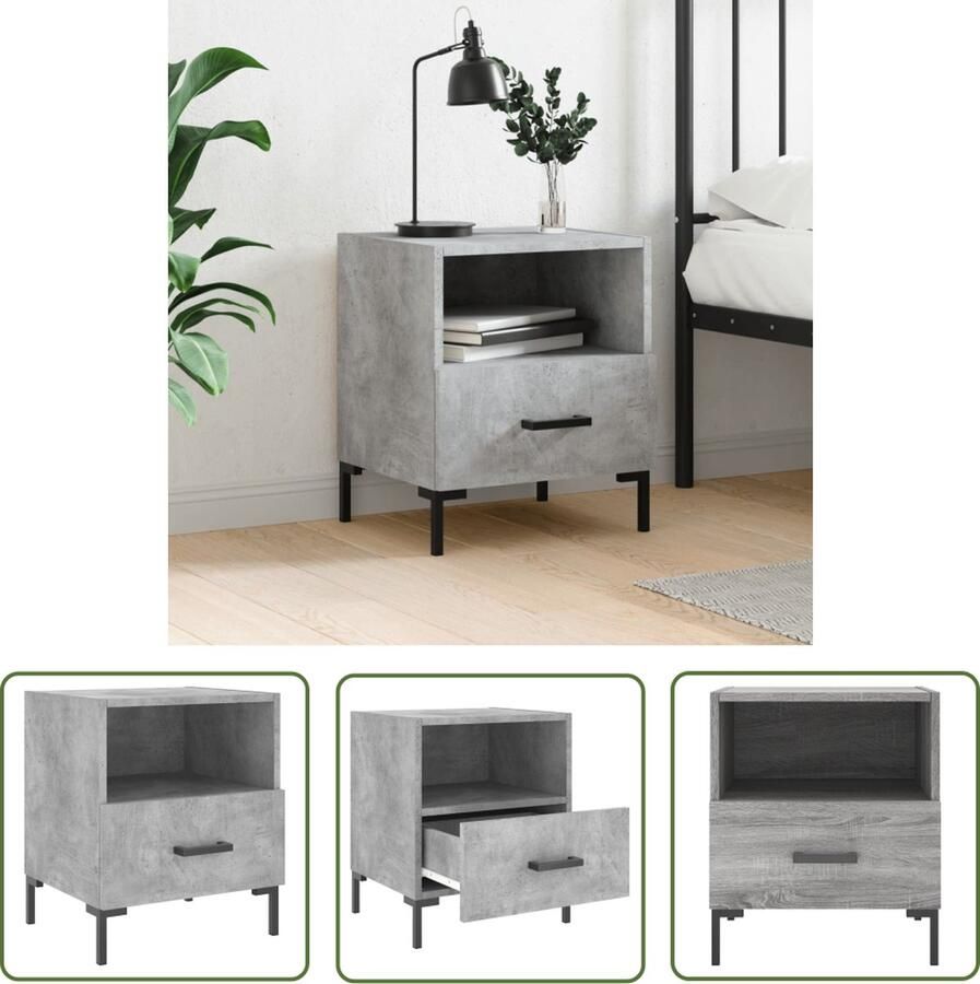 The Living Store Nachtkastje Betongrijs 40x35x47.5 cm Duurzaam materiaal Nachtkastje Kastje Meubilair Slaapkamers Beton Grijs - Foto 2