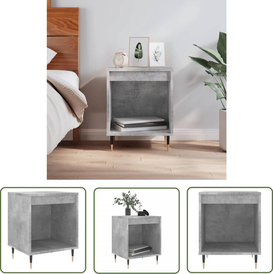 The Living Store Nachtkastje Betongrijs 40x35x50 cm Strak klassiek ontwerp Duurzaam bewerkt hout Vochtbestendig Voldoende opbergruimte Stevig blad Metalen poten Inclusief montagematerialen - Foto 2