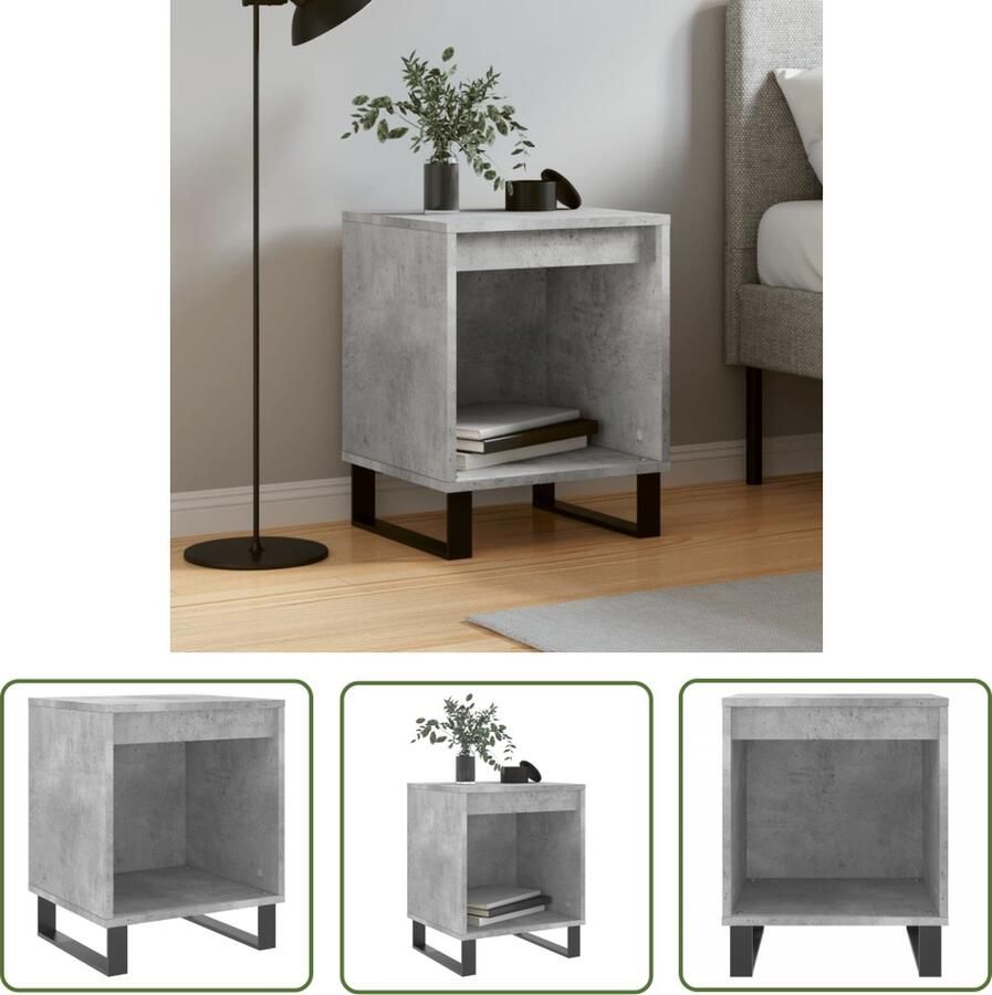 The Living Store Nachtkastje 40x35x50 cm bewerkt hout betongrijs Nachtkastje Betonnen Kast Houten Nachttafel Sidetable Slaapkamersdecoratie - Foto 2