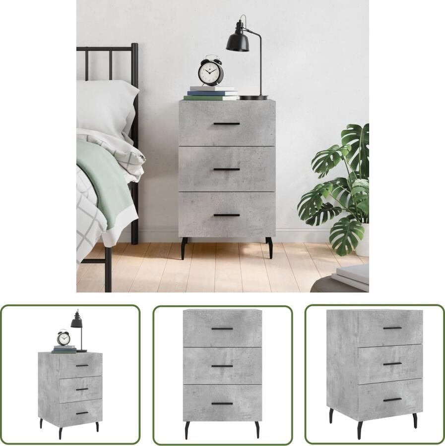 The Living Store Nachtkastje Betongrijs 40x40x66 cm Metalen voeten - Foto 2
