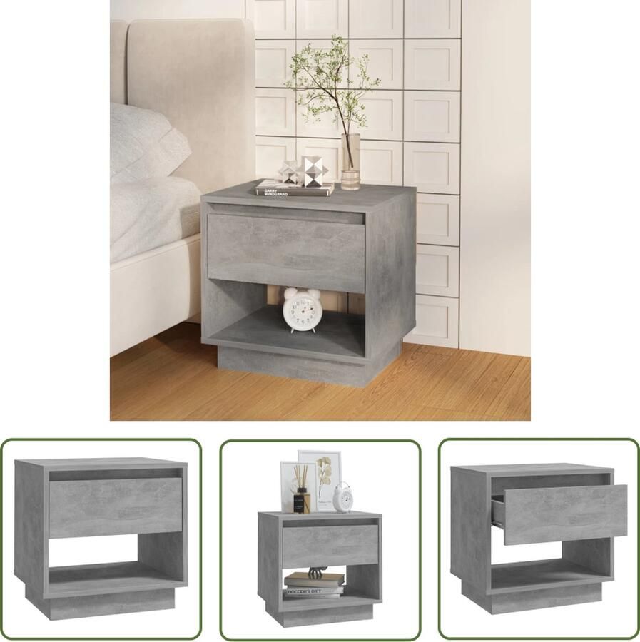 The Living Store Nachtkastje Betongrijs 45 x 34 x 44 cm Stevige constructie Nachtkastje Betonkastje Kastje Slaapkamermeubel Houten Kast - Foto 2