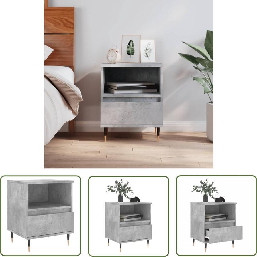 The Living Store Nachtkastje Betongrijs Trendy Meubelen Afmetingen- 40 x 35 x 50 cm Met lade en opbergruimte Nachtkastje Kastje Slaapkamermeubel Betonlook Grijs Meubel - Foto 2