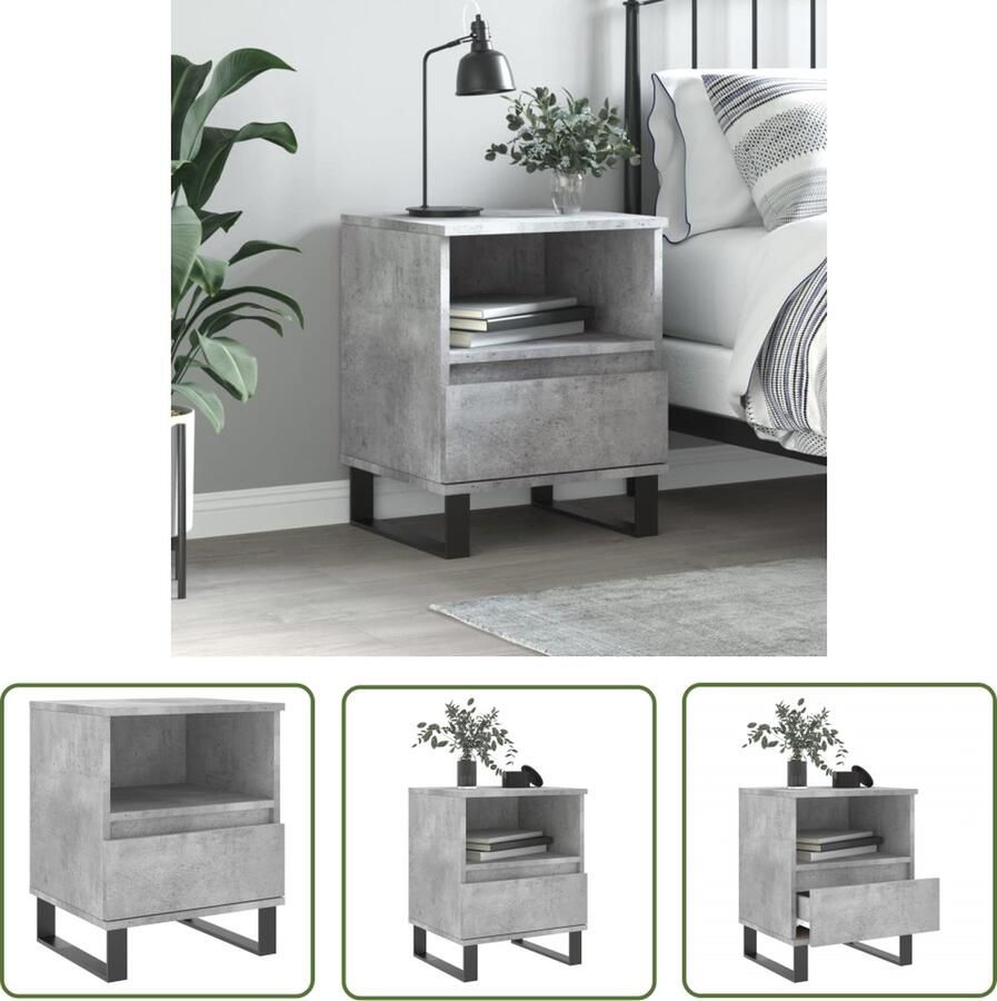 The Living Store Nachtkastje Betongrijs Trendy Nachtkastje 40x35x50cm Duurzaam bewerkt hout en metaal Nachtkastje Kastje Slaapkamermeubel Beton Grijs Houten Meubel