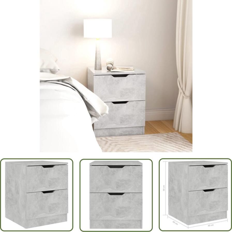 The Living Store Nachtkastje Betty Nachtkastje 40 x 40 x 50 cm Betongrijs Nachtkastje Betongrijs Houten Nachtkastje Slaapkamer Meubilair Nachtlamp Tafeltje