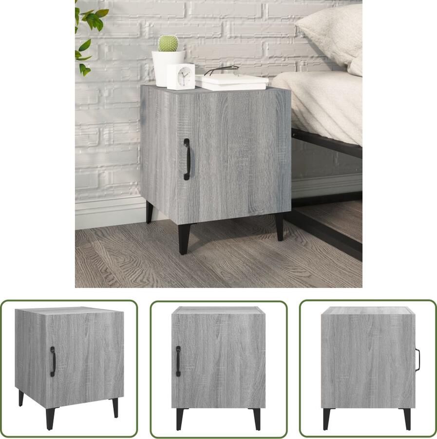 The Living Store Nachtkastje Grijs Sonoma Eiken 40x40x50 cm Hoogwaardig materiaal Nachtkastje Kast Houten Nachtkastje Salontafel Woonkamermeubilair - Foto 2