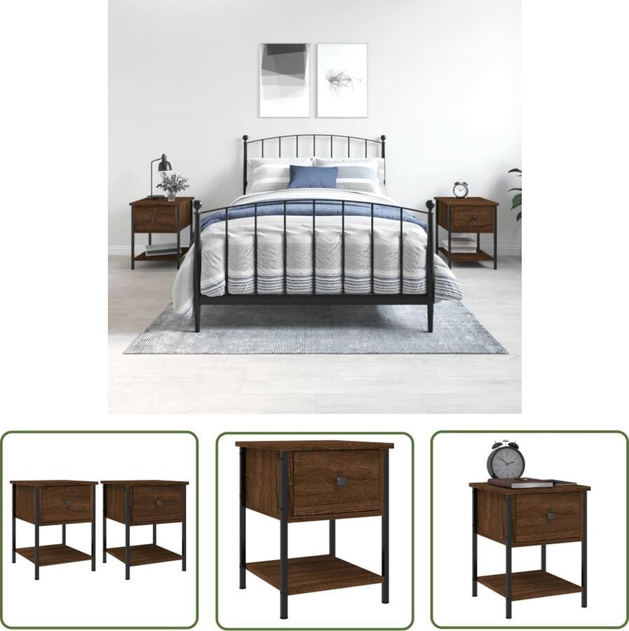 The Living Store Nachtkastje Bruineiken 34 x 35.5 x 45 cm Duurzaam materiaal - Foto 2