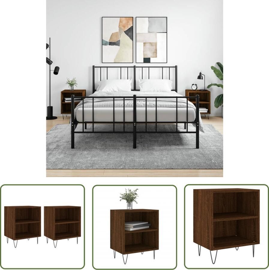 The Living Store Nachtkastje Bruineiken 40 x 30 x 50 cm Bewerkt hout - Foto 2