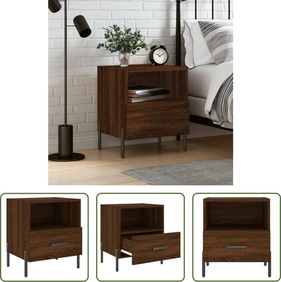 The Living Store Nachtkastje Bruineiken 40 x 35 x 47.5 cm Hoge kwaliteit bewerkt hout Voldoende opbergruimte - Foto 2