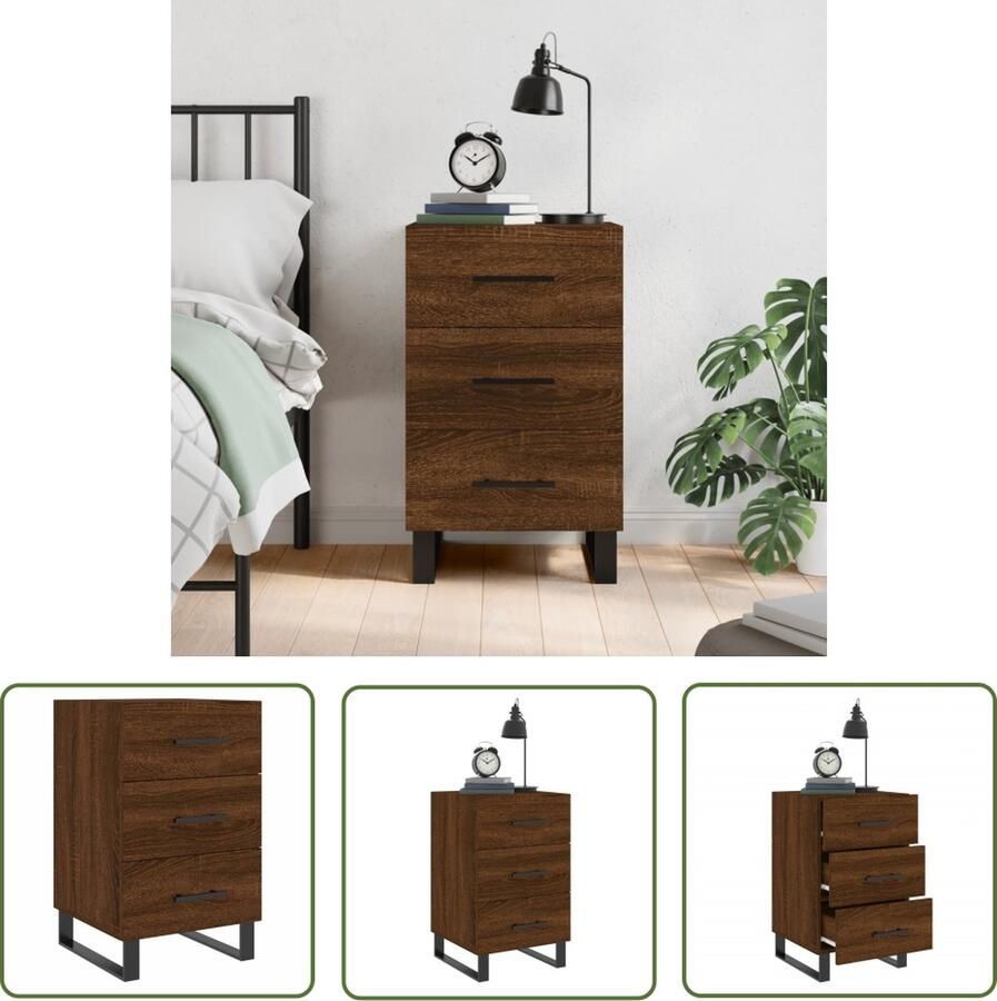 The Living Store nachtkastje Bruineiken 40 x 40 x 66 cm Bewerkt hout en ijzer - Foto 2