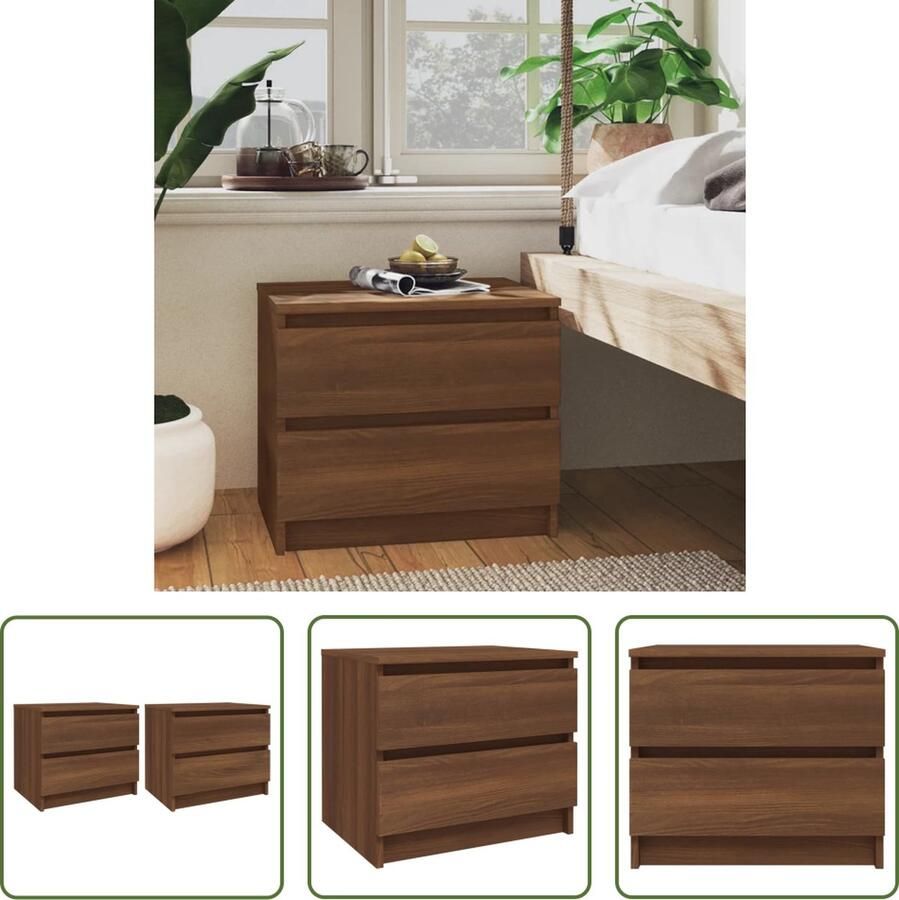The Living Store Nachtkastjes 2 st 50x39x43 5 cm bewerkt hout bruin eikenkleur Nachtkastje Houten Nachtkastje Bruine Eiken Meubilair Slaapkamer Bergruimte - Foto 2