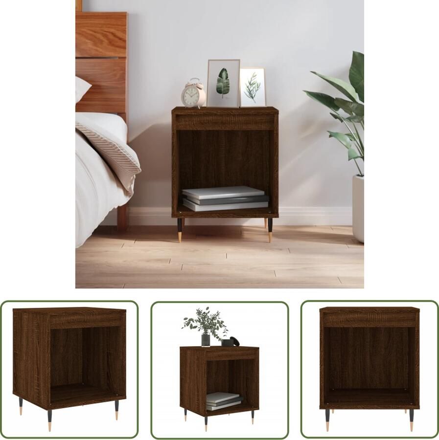 The Living Store Nachtkastje Bruineiken Bewerkt Hout 40 x 35 x 50 cm Metalen Poten