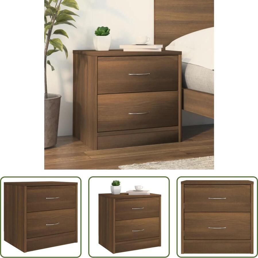 The Living Store Nachtkastje Bruineiken Bewerkt Hout 40x30x40 cm Met 2 lades Nachtkastje Nachtkast Houten Kast Meubilair Slaapkamermeubilair - Foto 2
