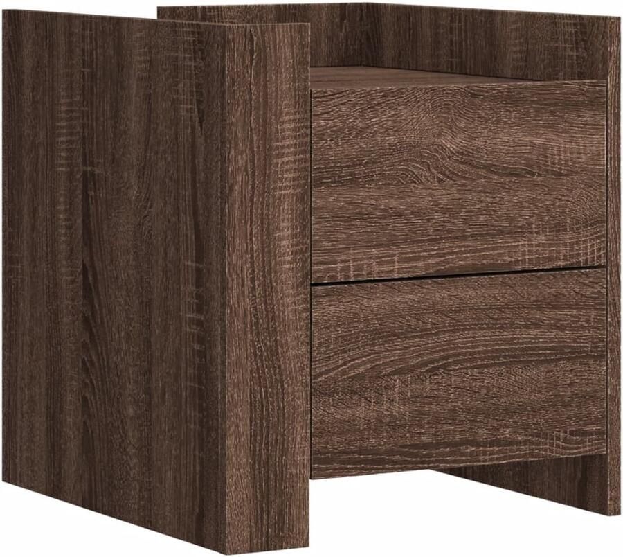The Living Store Nachtkastje 45x50x50 cm bewerkt hout bruin eikenkleurig Nachtkastje Bruin Houten Nachtkastje Bruine Eiken Bewerkt Hout - Foto 2
