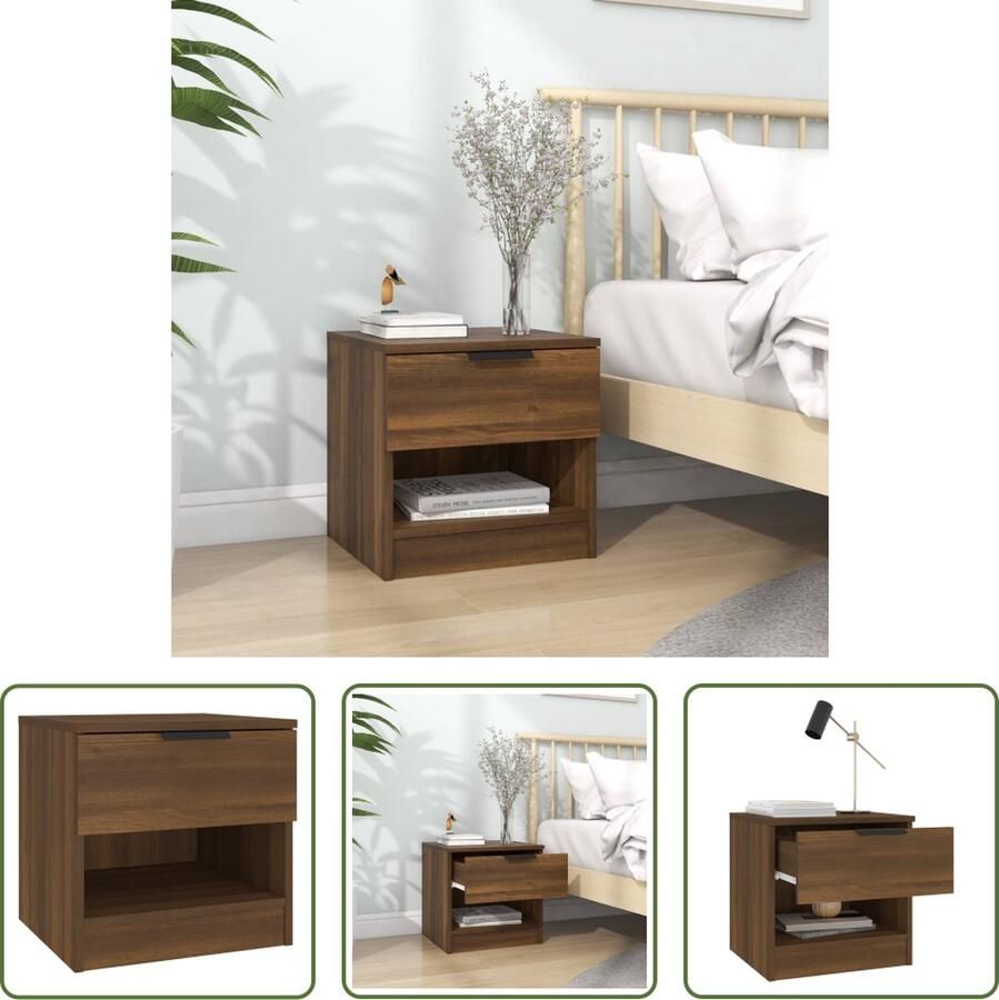 The Living Store Nachtkastje Bruineiken Hout 40 x 39 x 40 cm Met lade en opbergruimte - Foto 2