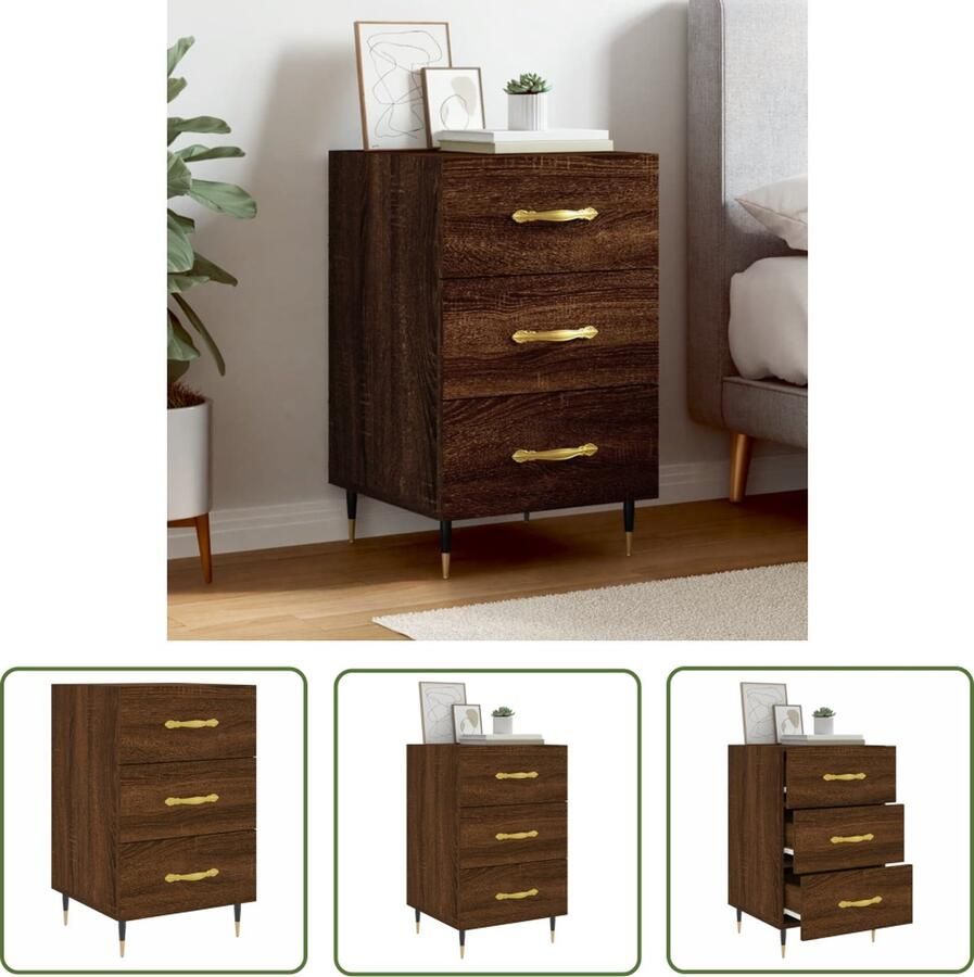 The Living Store Nachtkastje Bruineiken Nachtkastje 40 x 40 x 66 cm Ken- Duurzaam materiaal - Foto 2