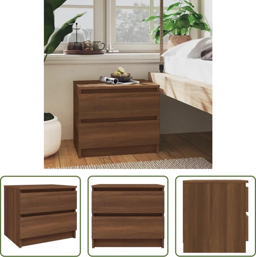 The Living Store Nachtkastje Bruineiken Nachtkastjes 50 x 39 x 43.5 cm Bewerkt hout Nachtkastje Kast Meubilair Houten Nachtkastje Bruine Eiken - Foto 2