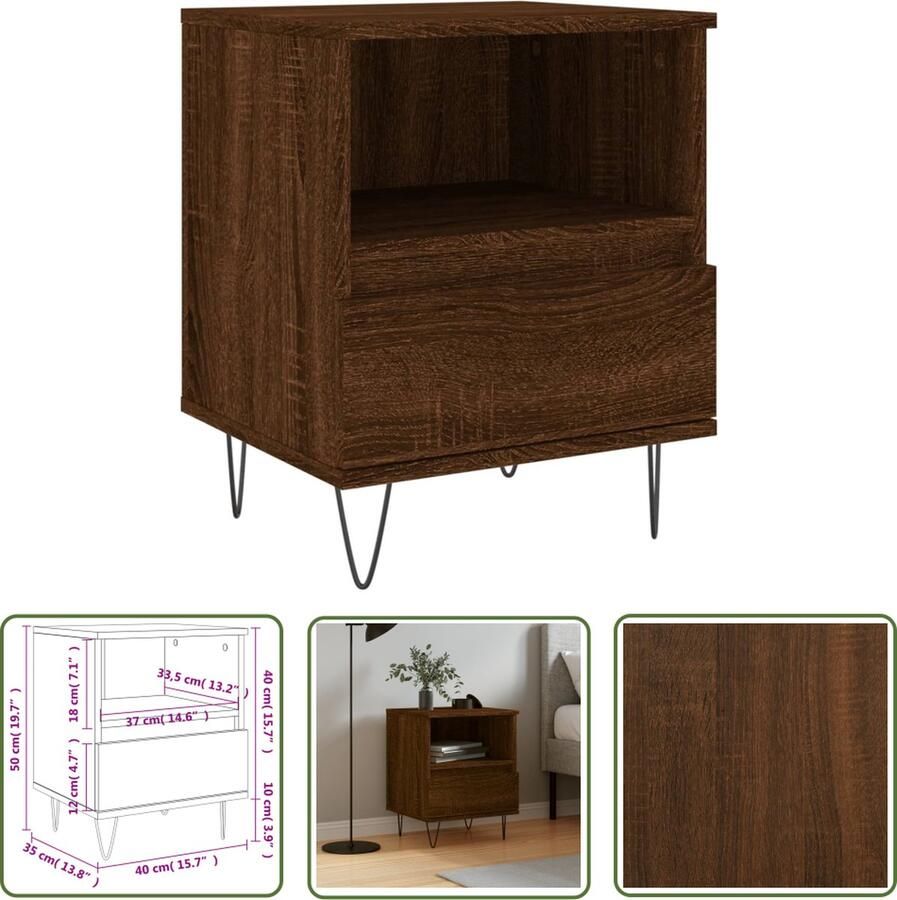The Living Store Nachtkastje Bruineiken Trendy Meubelen Afmetingen- 40 x 35 x 50 cm Ken- Duurzaam Nachtkastje Kastje Bruin Houten Kast Meubilair - Foto 2