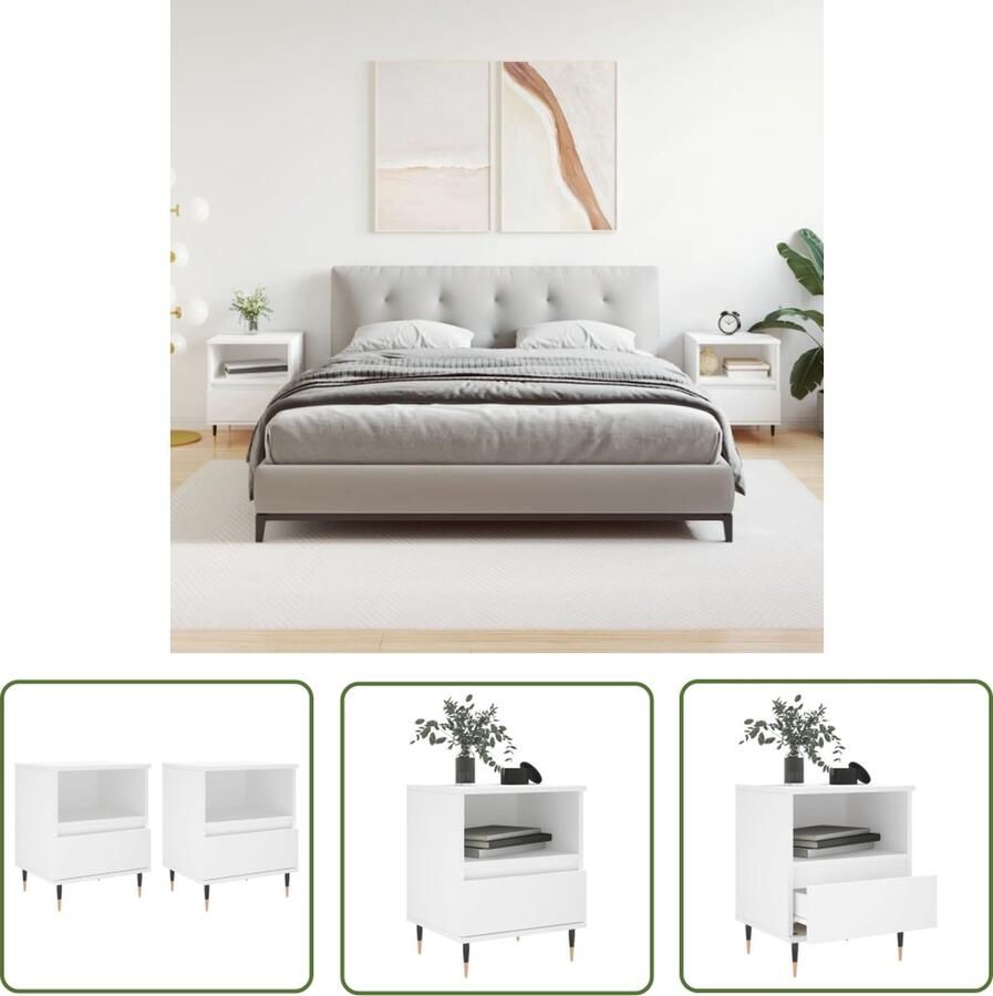 The Living Store Nachtkastje Classic s Meubilair 40 x 35 x 50 cm Wit Nachtkastje Slaapkamermeubel Houten Nachtkastje Wit Nachtkastje Vintage Nachtkastje - Foto 2