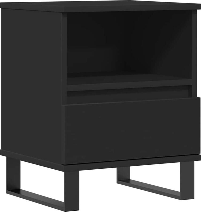 The Living Store Nachtkastje Classic Zwart 40x35x50 cm Duurzaam hout Voldoende opbergruimte Nachtkastje Kastje Slaapkamermeubel Houten Meubel Zwarte Meubel - Foto 2