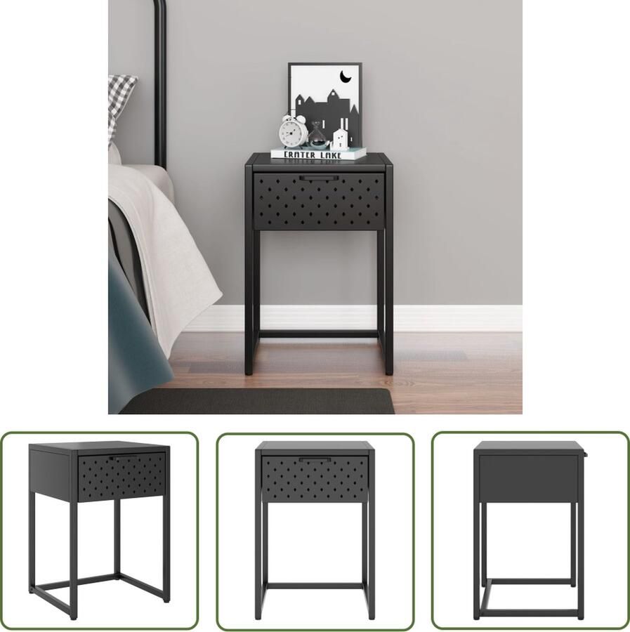 The Living Store Nachtkastje Decoratief opbergmeubel Staal 38 x 35 x 54 cm Antraciet - Foto 2