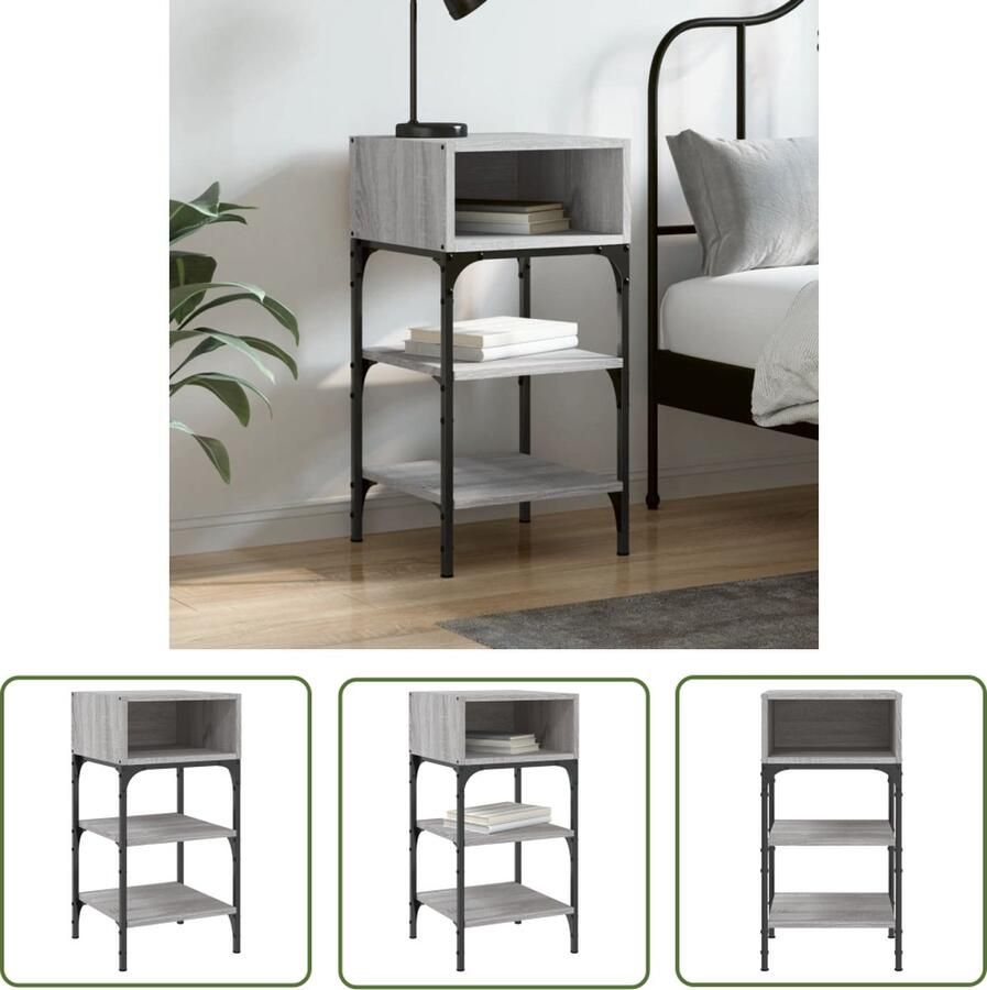 The Living Store Nachtkastje Elegant Design Bijzetkastje 35x34.5x70cm Grijs Sonoma Eiken Duurzaam Hout IJzer - Foto 2