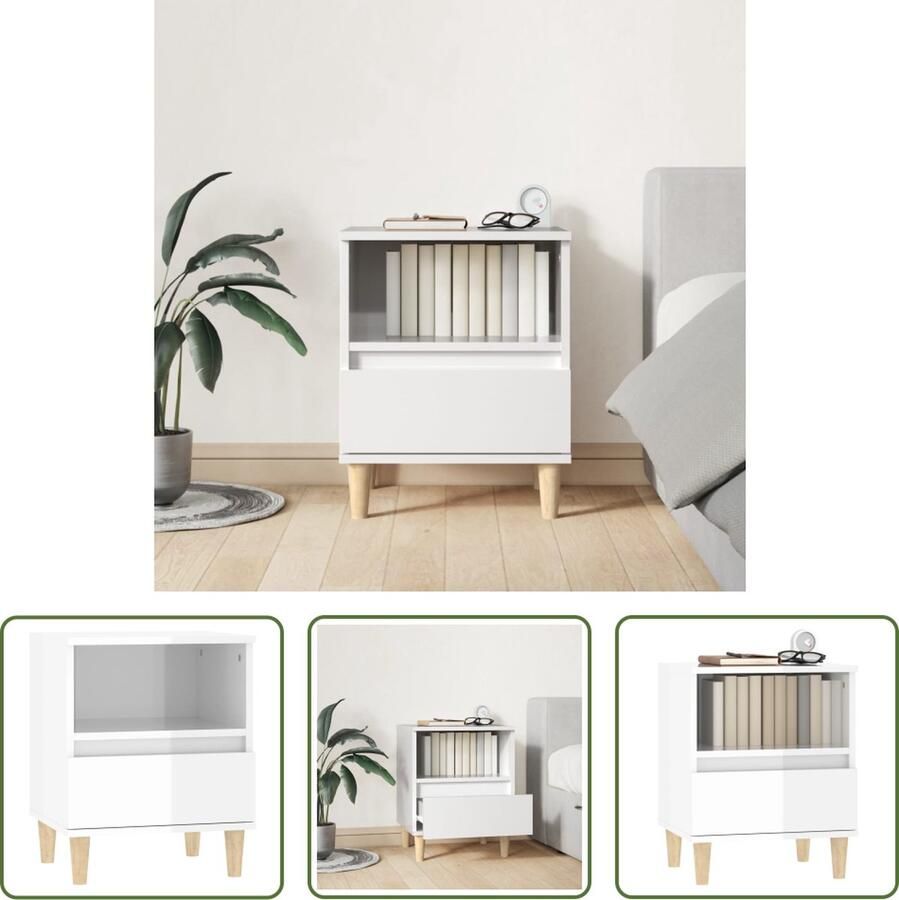 The Living Store Nachtkastje Elegant Hoogglans Wit 40 x 35 x 50 cm Hout - Foto 2