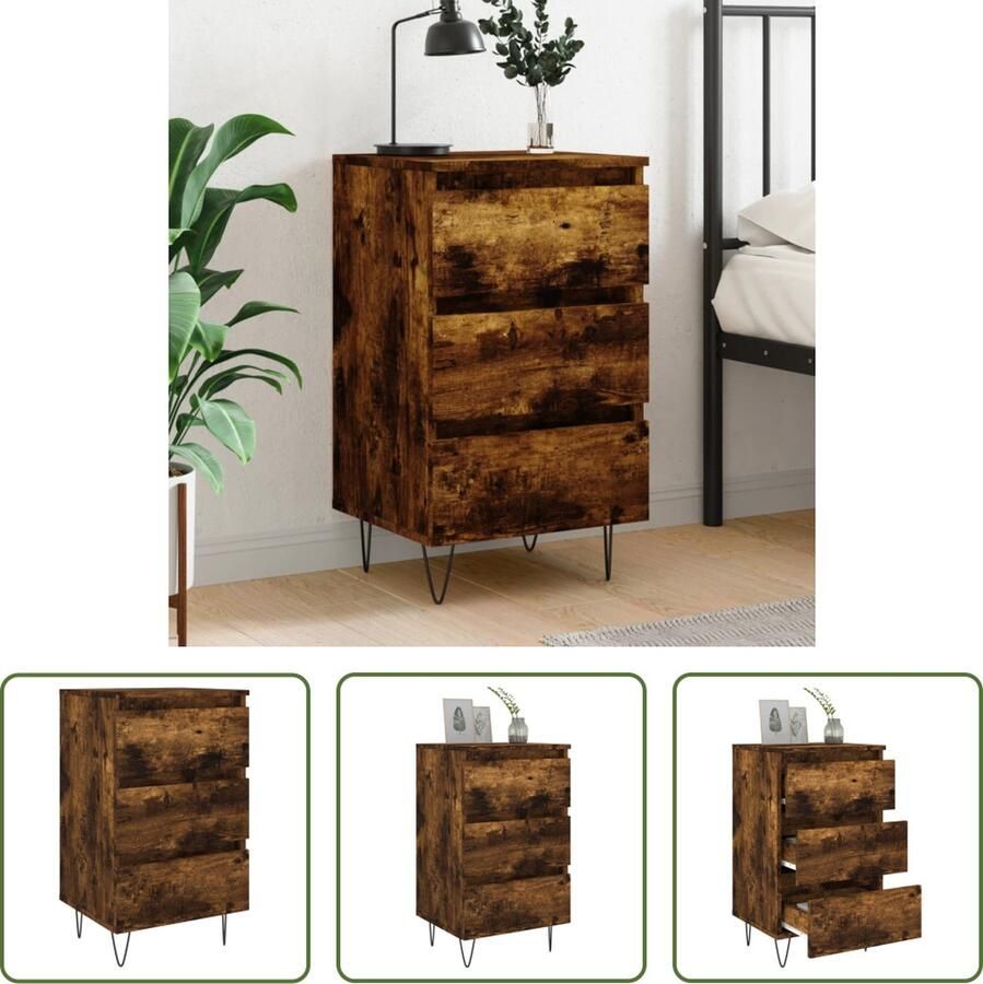 The Living Store Nachtkastje Elegant Meubelen 40 x 35 x 69 cm Gerookt eiken - Foto 2