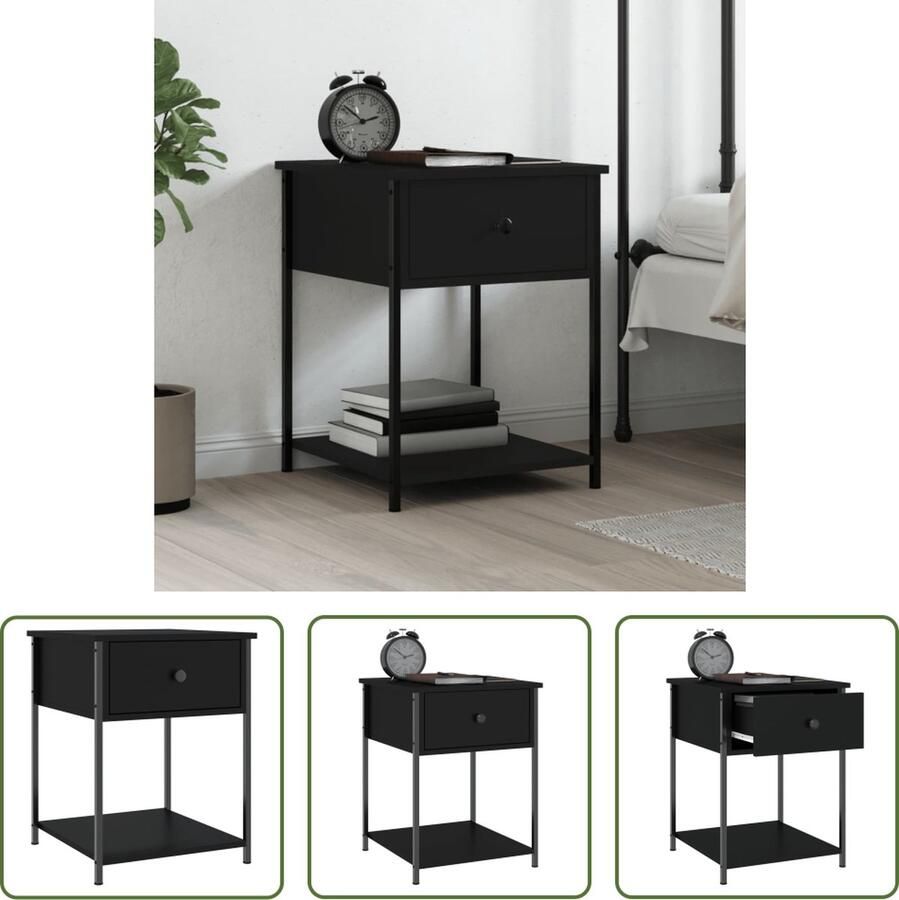 The Living Store Nachtkastje Elegant Zwart 44 x 45 x 58 cm Bewerkt Hout en IJzer - Foto 2