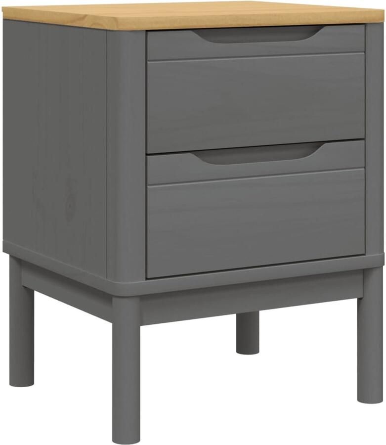 The Living Store Nachtkastje FLORO 45x39x57 cm massief grenenhout grijs Nachtkastje Nachtkast Grenoble Hout Massief Hout Slaapkamers - Foto 3