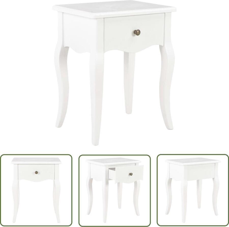 The Living Store Nachtkastje Franse Stijl 40x30x50 cm Met 1 Lade Wit MDF Massief Grenenhout - Foto 2