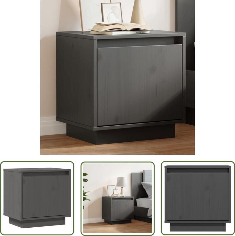The Living Store Houten Bedkastjes Universeel 40 x 30 x 40 cm Grijs Massief Grenenhout Nachtkastjes Bedkastjes Meubilair Slaapkamermeubelen Hout - Foto 4