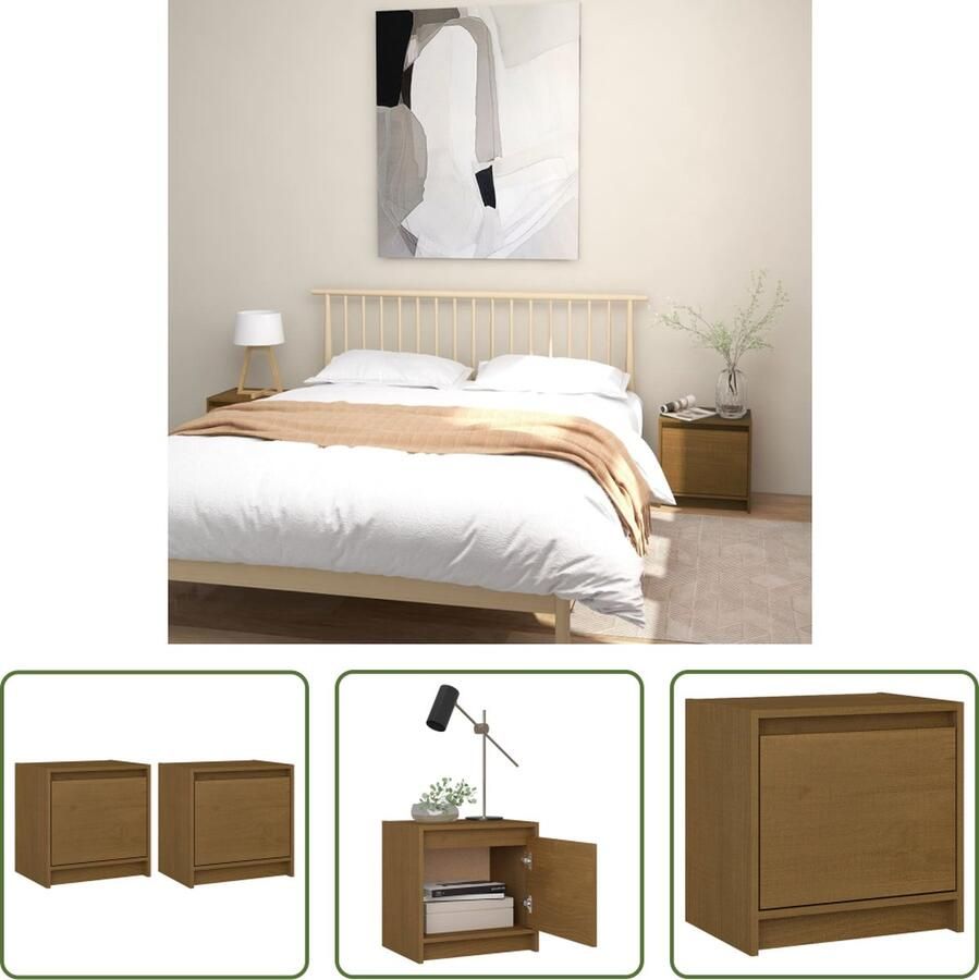 The Living Store Nachtkastjes 2 st 40x30 5x40 cm massief grenenhout honingbruin Nachtkastje Nachtkastjes Meubilair Slaapkamermeubel Grenoblehouten Meubel - Foto 3