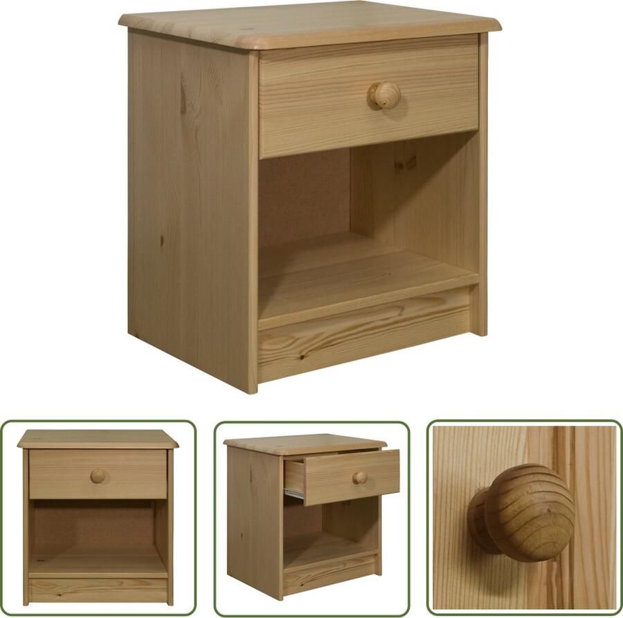 The Living Store Nachtkastje Grenenhout 41 x 30 x 42 cm Met lade Massief hout Nachtkastje Nachtlamp Meubilair Grenenhout Bruin - Foto 2