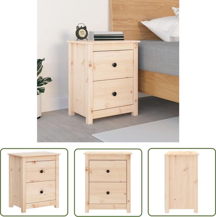 The Living Store Nachtkastje Grenenhout Massief 50 x 35 x 61.5 cm 2 lades Nachtkastje Massief Hout Grenenhout Bruine Kleur Slaapkamers - Foto 2