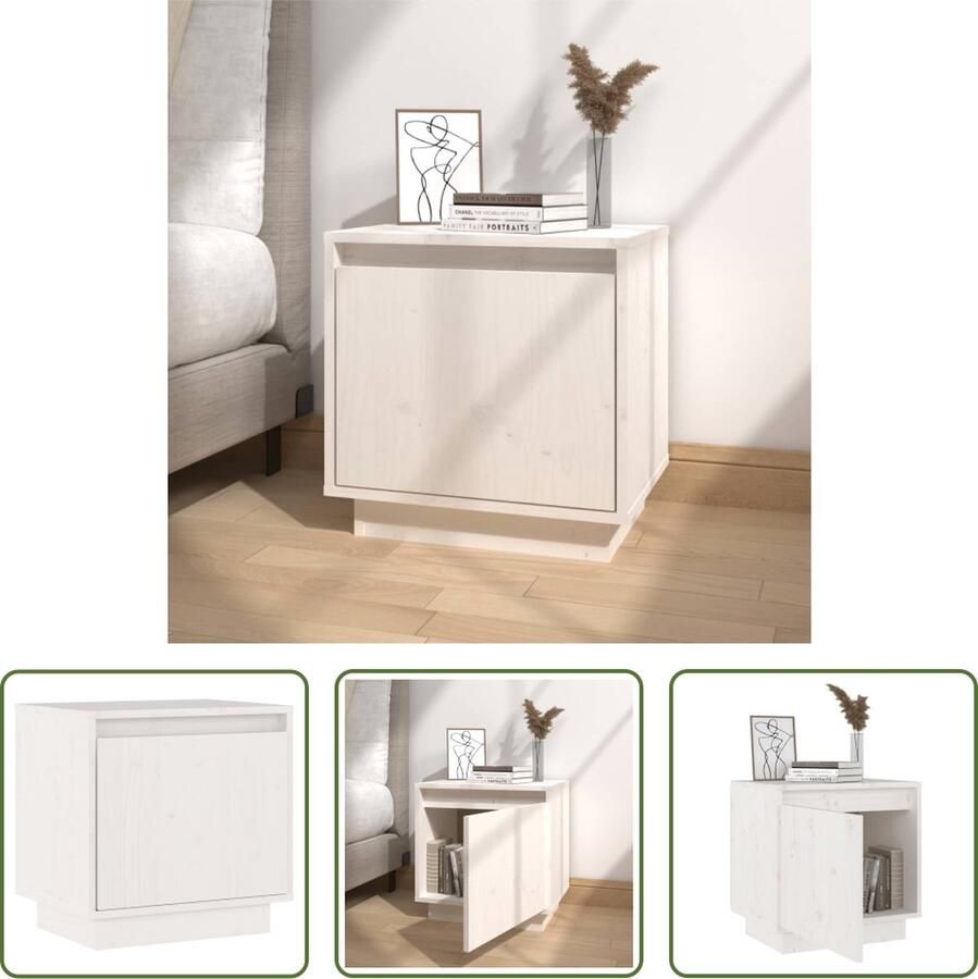 The Living Store Nachtkastje Grenenhout Wit 40x30x40 cm Opbergkastje Nachtkastje Bedkastje Bijzettafel Meubilair Grenenhout - Foto 3