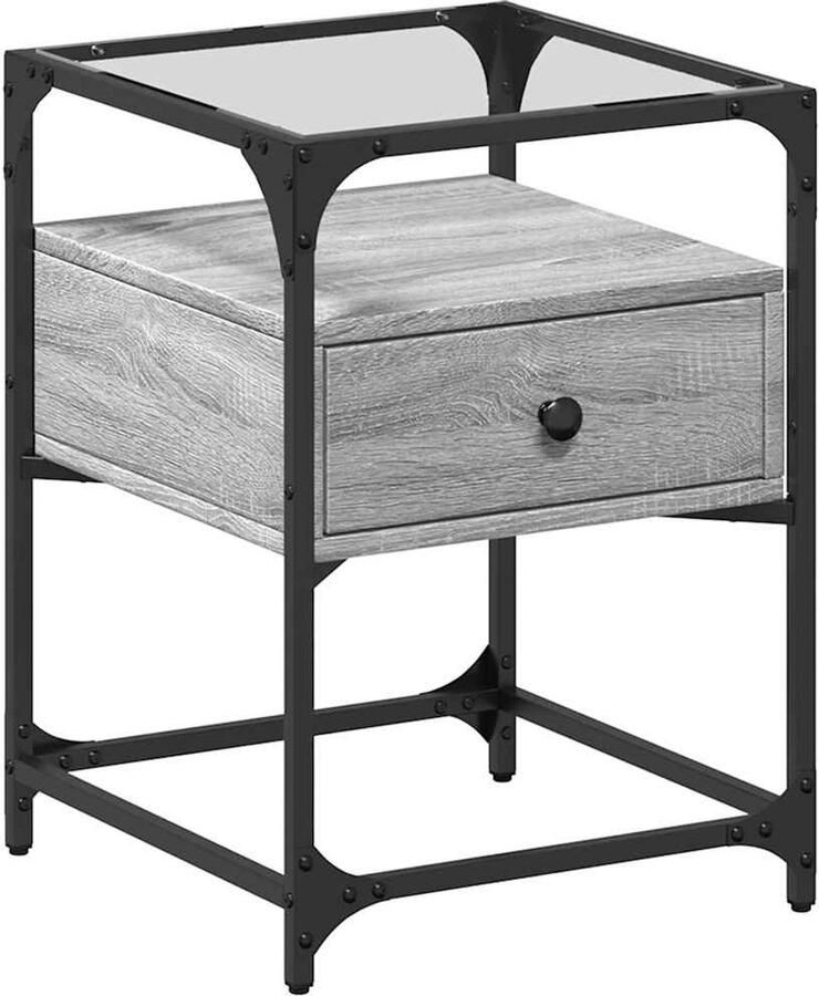 The Living Store Nachtkastjes 40x40x55 cm bewerkt hout grijs sonoma Nachtkastje Grijze Nachtstand Houten Nachtkast Vintage Nachtkast Industriële Nachtkast - Foto 2