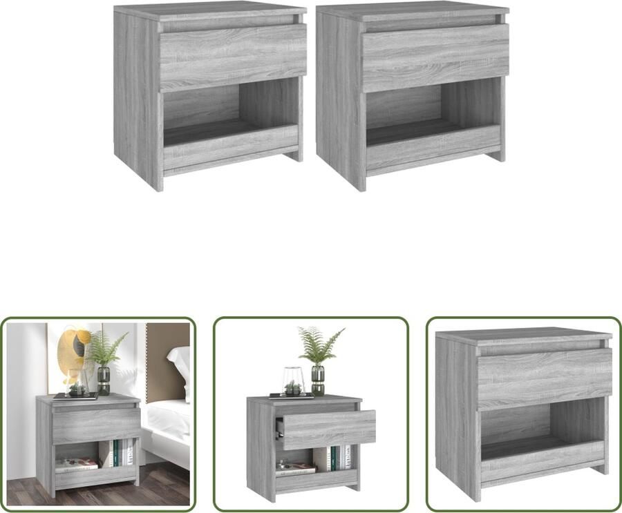 The Living Store Nachtkastjes 2 st 40x30x39 cm bewerkt hout grijs sonoma eiken Nachtkastje Bedkast Grijze Kamerdecoratie Houten Nachttafel Salonmeubel