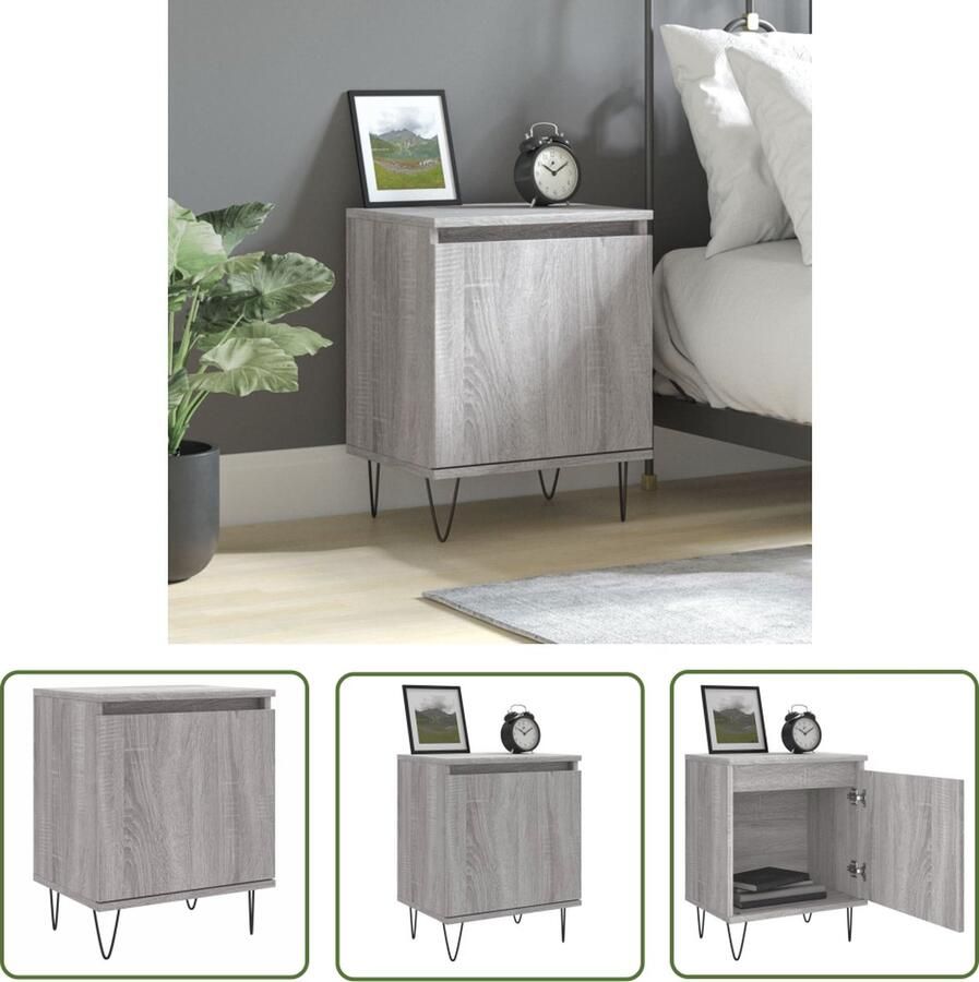 The Living Store Nachtkastje 40x30x50 cm bewerkt hout grijs sonoma eikenkleurig Kast - Foto 2
