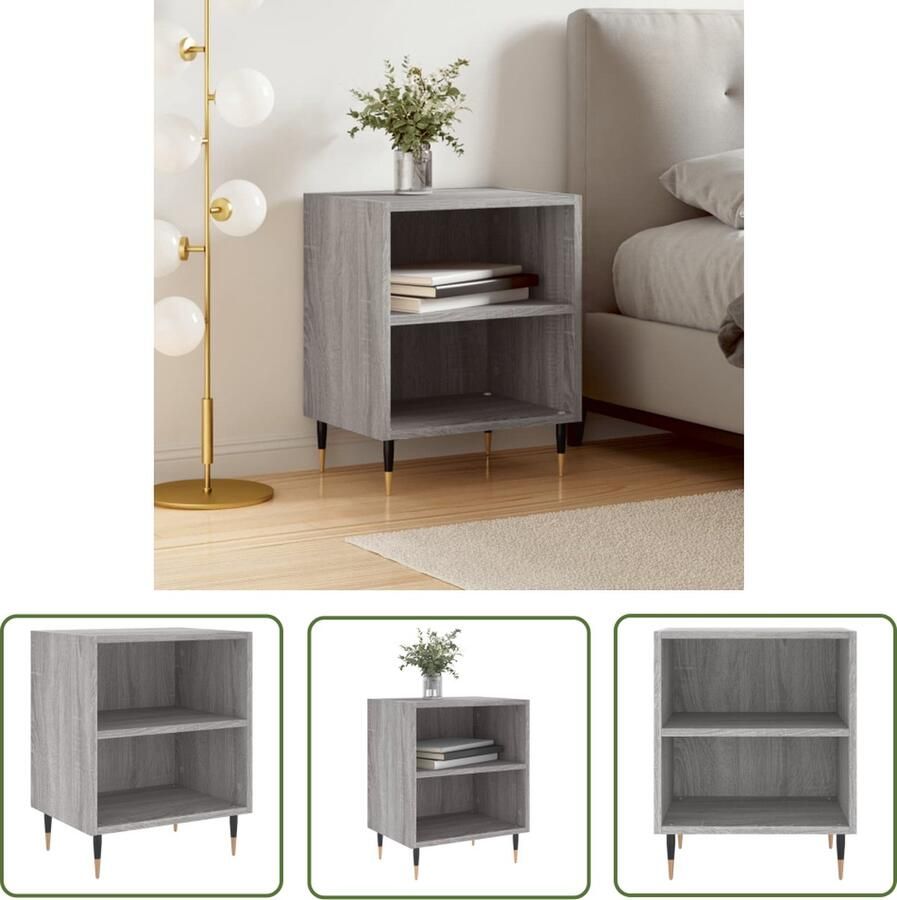 The Living Store Nachtkastje Grijs Sonoma Eiken Hout 40x30x50 cm (BxDxH) Met Opbergruimte en Stabiel Blad Wandmontage Vereist - Foto 2