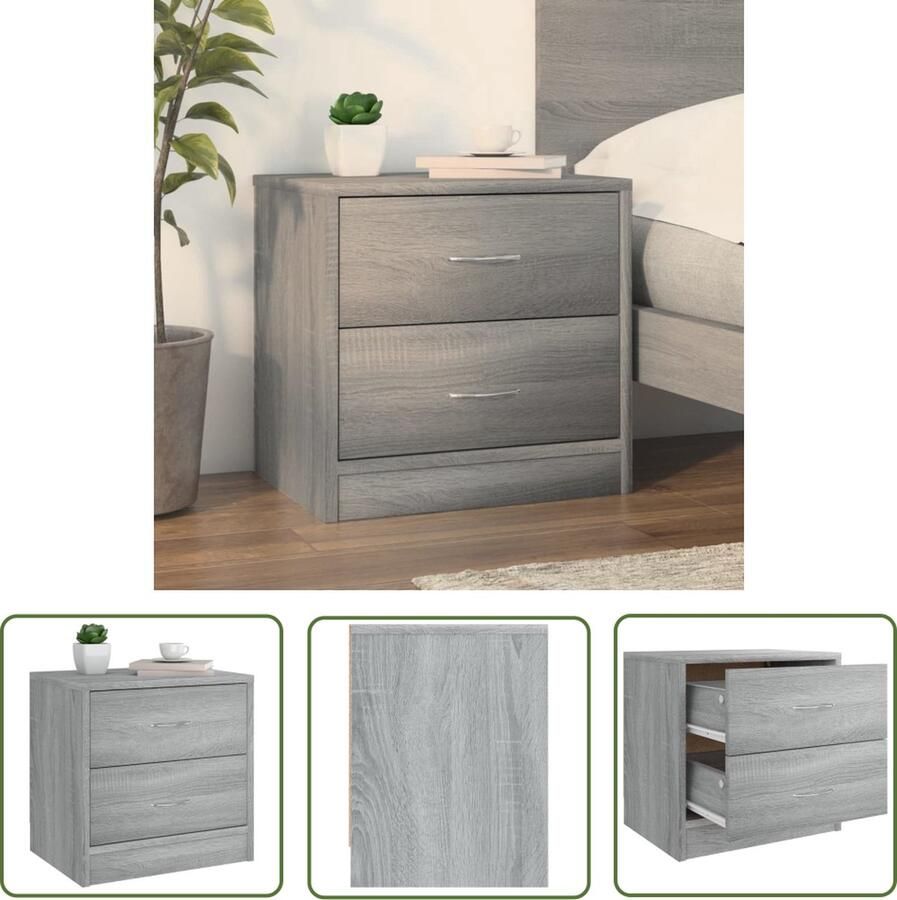 The Living Store Nachtkastje Grijs Sonoma Eiken Universeel inzetbaar kastje met 2 lades 40 x 30 x 40 cm Nachtkastje Slaapkamermeubel Houten Kast Grijze Meubels Sonomaneukleuren