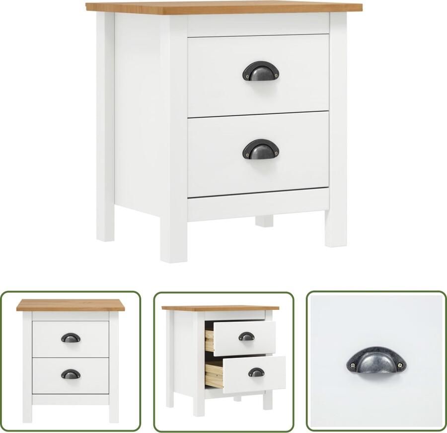 The Living Store Hill Nachtkastje Wit Honingbruin 46 x 35 x 49.5 cm Massief grenenhout Nachtkastje Nachtkasten Meubilair Kamerdecoratie Slaapkamers - Foto 2