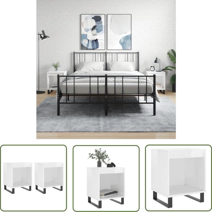 The Living Store Nachtkastjes 2 st 40x35x50 cm bewerkt hout hoogglans wit Nachtkastje Kastje Slaapkamermeubel Houten Meubel Wit Meubel - Foto 2