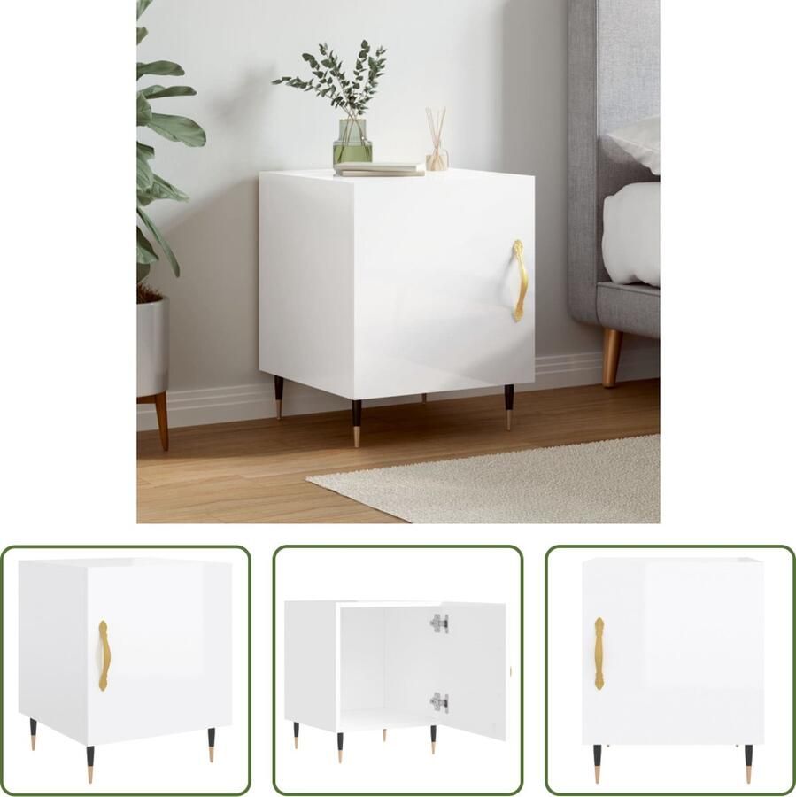 The Living Store Nachtkastje Hoogglans wit 40x40x50 cm Duurzaam bewerkt hout Veel opbergruimte - Foto 2