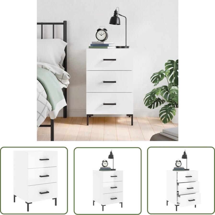 The Living Store Nachtkastje Hoogglans wit 40x40x66 cm Duurzaam materiaal - Foto 2