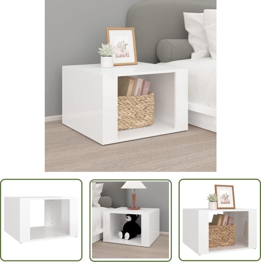 The Living Store Nachtkastje Hoogglans wit 57 x 55 x 36 cm Stevig materiaal - Foto 2