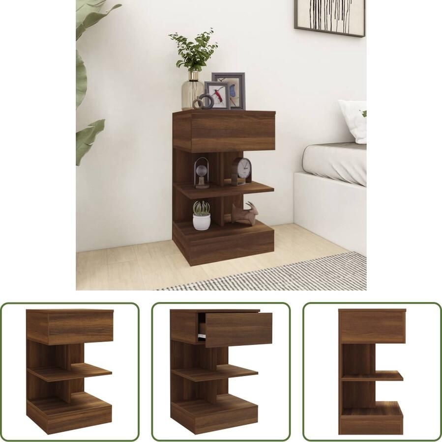 The Living Store Nachtkastje 40x35x65 cm bewerkt hout bruin eikenkleur Nachtkastje Houten Nachtkastje Bruine Eiken Meubilair Slaapkamermeubel Bergruimte - Foto 2