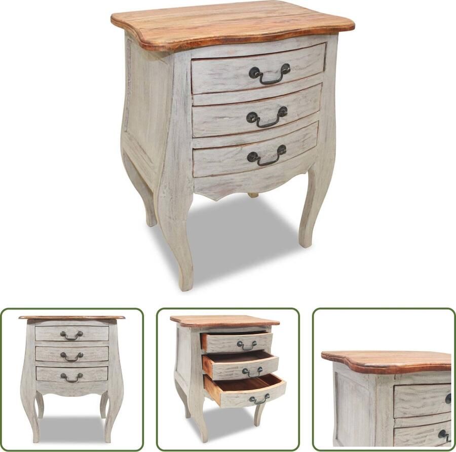 The Living Store Nachtkastje Hout 48 x 35 x 64 cm Vintage stijl Nachtkastje Vintage Meubilair Retro Kast Houten Kast Salontafel - Foto 2